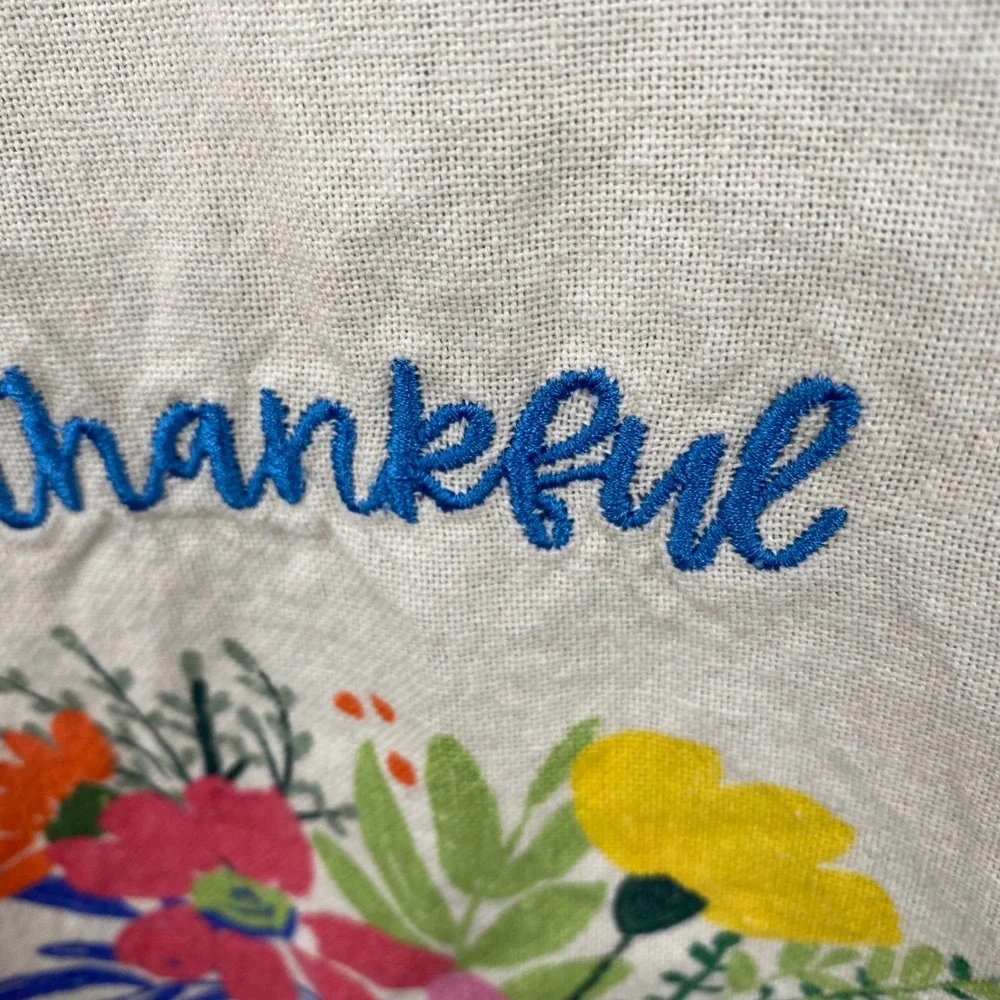 Divinity Boutique Thankful & Blessed Floral Embroidered‎ Cotton Tea Towel Pink